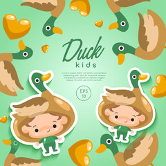 Boy and girl wearing Animal fancy hat : Vector Illustration