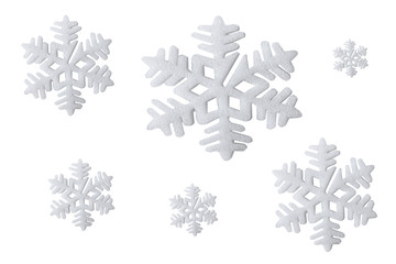 White snowflakes isolated on white background