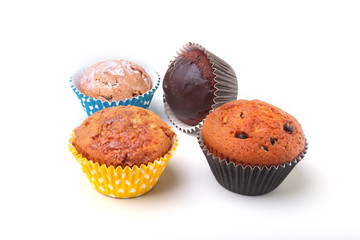Delicious homemade cupcake with chocolate isolated on white background. Muffins.