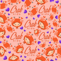 Boy and girl wearing Animal fancy hat : Seamless Pattern : Vector Illustration