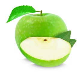 Green apple and plaster isolated on white background