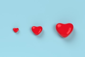 step up of red mini heart to res big heart. minimal style concept. love concept.