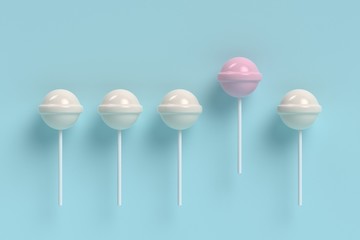 outstanding pink lolipop different on pink background, love concept, minimal style concept.