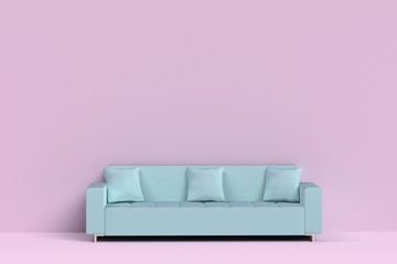 mint blue sofa in pink living room with free copy space. minimal style concept.