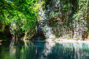 Obraz premium Martvili canyon in Georgia. Beautiful natural canyon with view of the mountain river