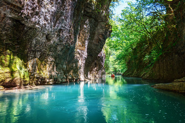Martvili canyon in Georgia. Beautiful natural canyon with view of the mountain river