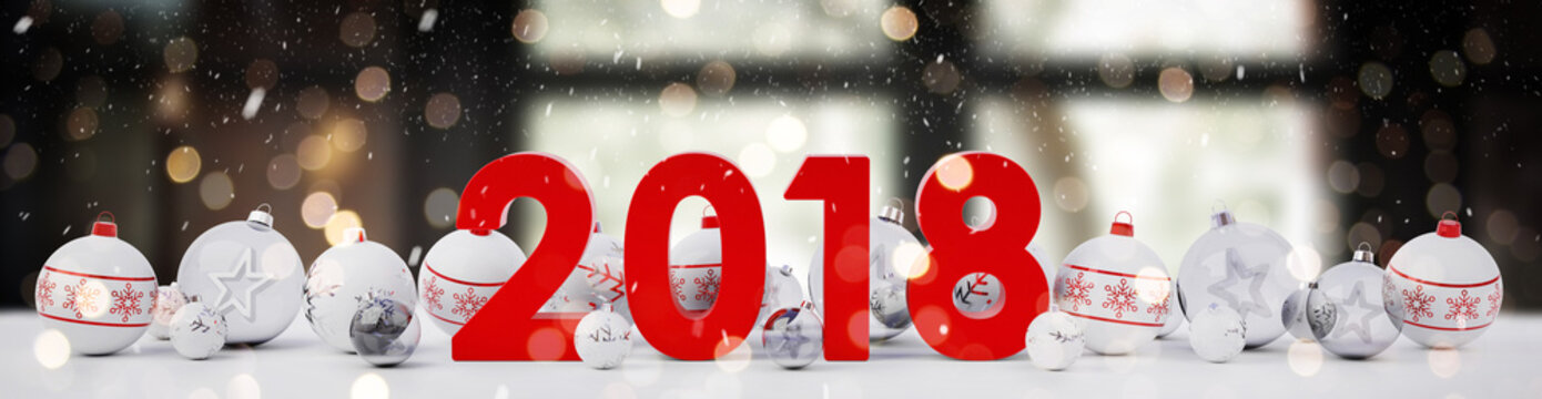 2018 new year eve with christmas baubles lined up 3D rendering