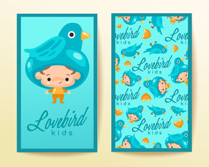 Boy and girl wearing Animal fancy hat : Vertical Card Template : Vector Illustration
