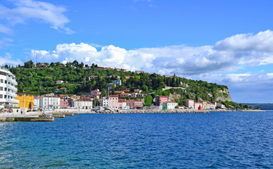 Fototapeta na wymiar Coastline of Piran city, Slovenia
