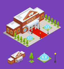 Casino Building and Part Isometric View. Vector