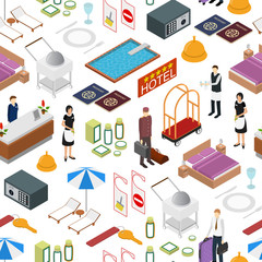 Hotel Service Background Pattern Isometric View. Vector