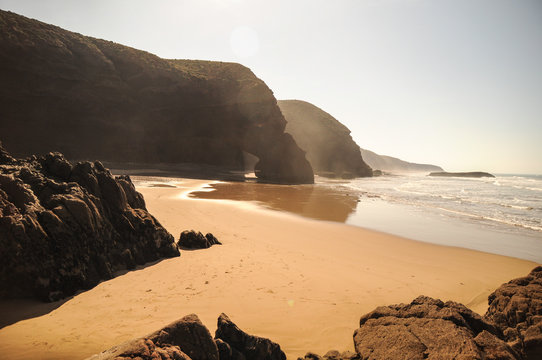 Rock arches at Legzira Beach near Sidi Ifni in Morocco