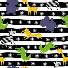 Cute hand drawn funny animals. Seamless pattern.