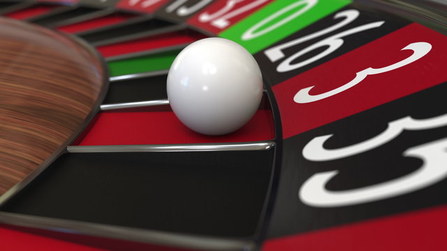 Casino roulette wheel ball hits 3 three red. 3D rendering