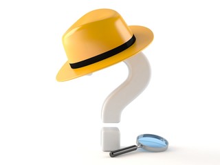Question mark with hat and magnifying glass