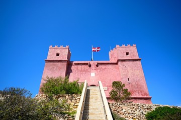 View of St Agathas Fort also known as the Red Fort, Melleiha, Malta.