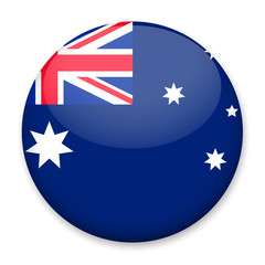 Flag of Australia in the form of a round button with a light glare and a shadow. The symbol of Independence Day, a souvenir, a button for switching the language on the site, an icon.