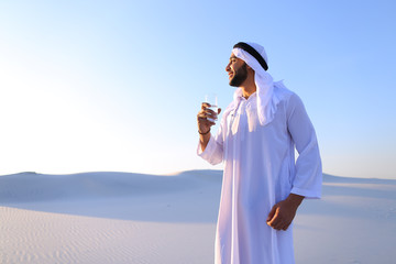 Breath of freshness of male Muslim in middle of dry climate of s