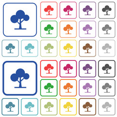 Leafy tree outlined flat color icons