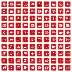 100 inn icons set grunge red