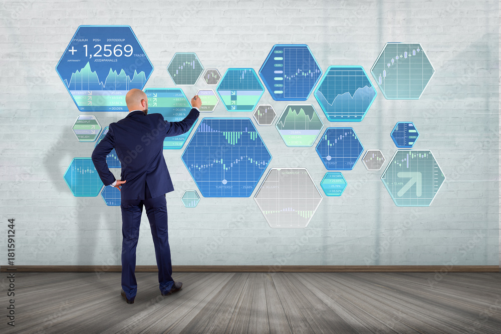 Aufkleber stock exchange trading data information displayed on a futuristic interface