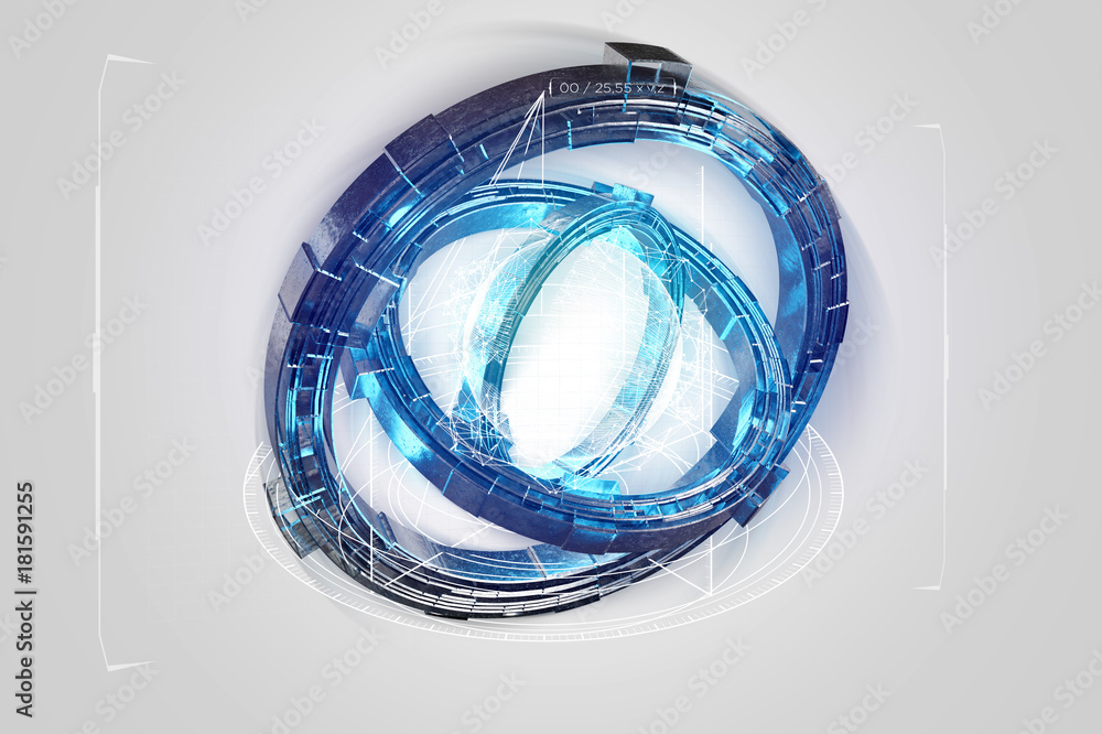 Poster hologram made of wheel with a futuristic data interface - 3d render