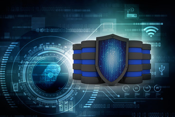 3d illustration Security concept - shield on digital code background