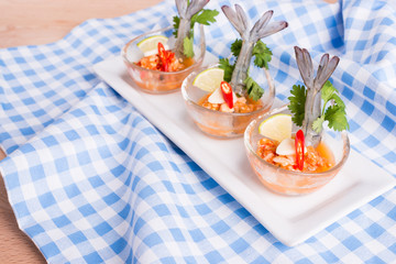 Seafood cocktail  prawn in spicy seafood dip