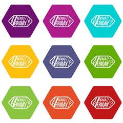 Obraz premium Black Friday sale tag icon set color hexahedron