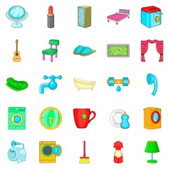 Apartment building icons set, cartoon style