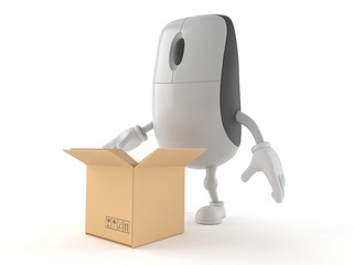 Computer mouse character with open box
