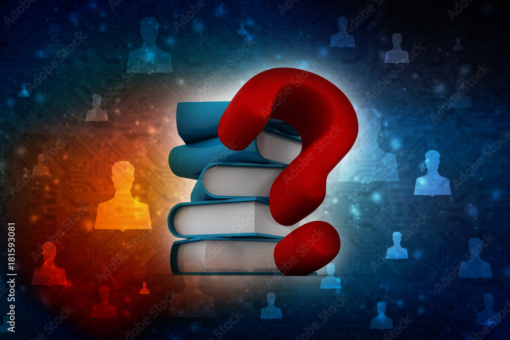 Poster 3d rendering books with question mark symbol