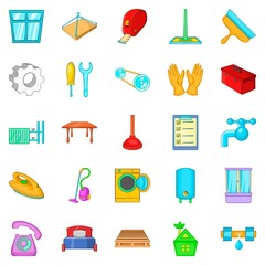 Apartment renovation icons set, cartoon style