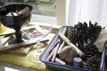 Seed and dry herbs room decoration