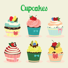 cute cupcake set vector