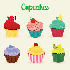 cute cupcake set vector