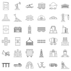 Factory icons set, outline style