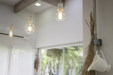 Minimal style interior decorated with vintage light bulbs