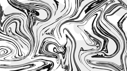 Black and white liquid texture, marbling illustration, abstract background. Vector illustration.