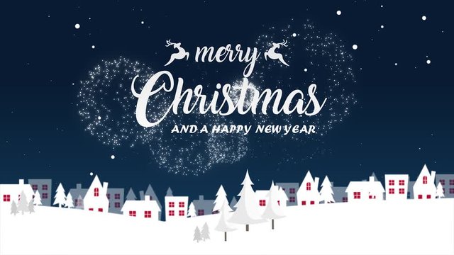 Merry Christmas And Happy New Year Wish Falling Snow With Firework