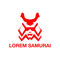 Red mask samurai. Abstract geometric combat logo design.