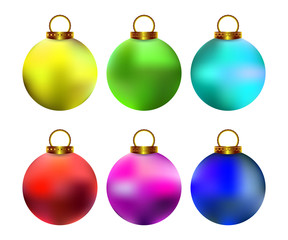 Set of colorful Christmas balls with decorative pattern. Xmas, new year decoration.