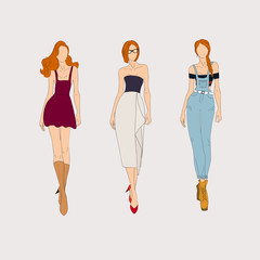 Hand drawn fashion models. Vector illustration concept.