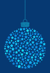 Fototapeta na wymiar Vector hanging abstract Christmas ball consisting of star icons on blue background