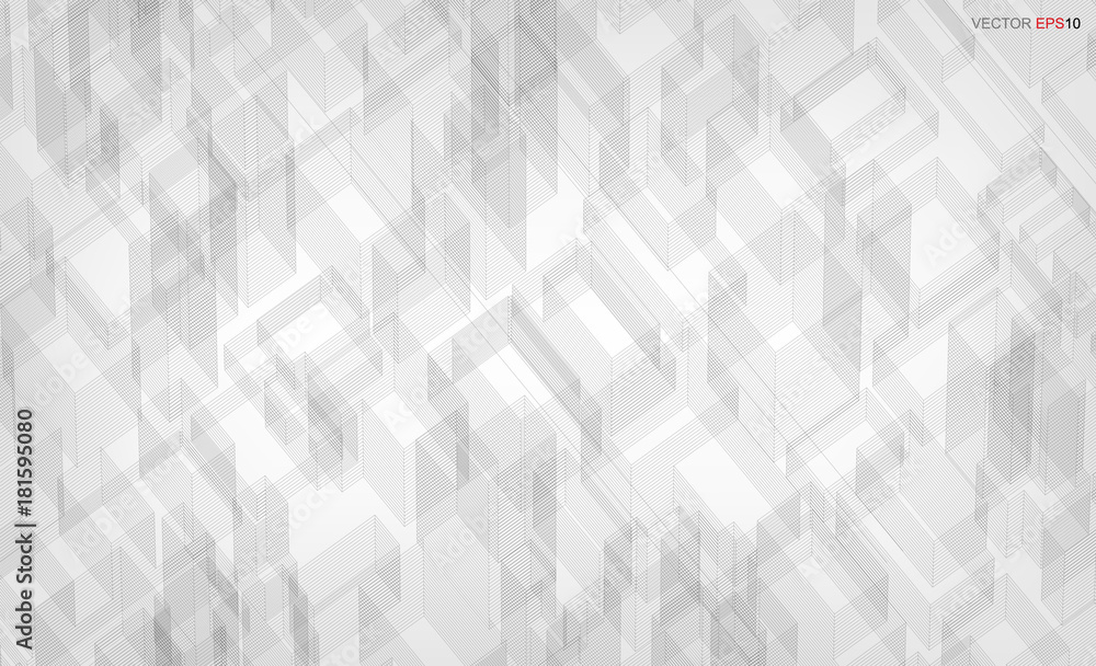 Poster geometric wireframe background of urban building. abstract blueprint 3d render. vector illustration.