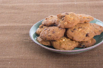 Chocolate chips cookies on background