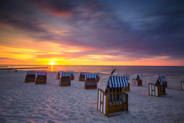 Baltic sea during sunset. Polish coast 