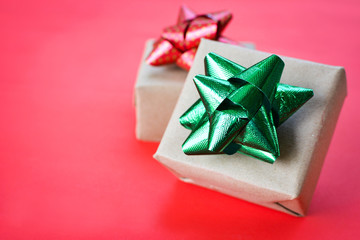 Gift box on red background for Christmas concept