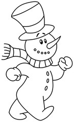 Outlined snowman walking