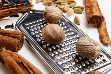 christmas spices on a bright background